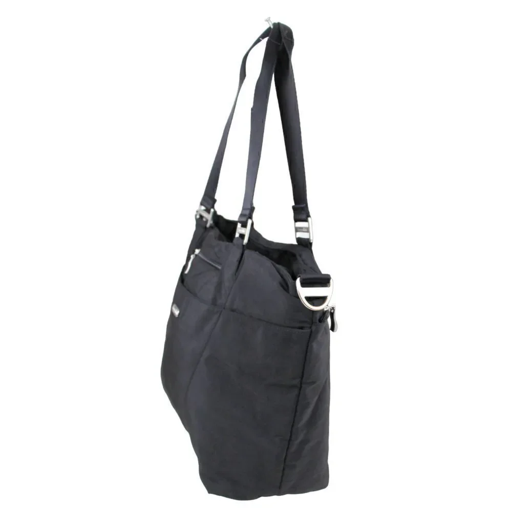 baggallini BLACK NYLON CANVAS SHOULDER BAG LAPTOP HANDBAG TOTE HOBO CARRY ON